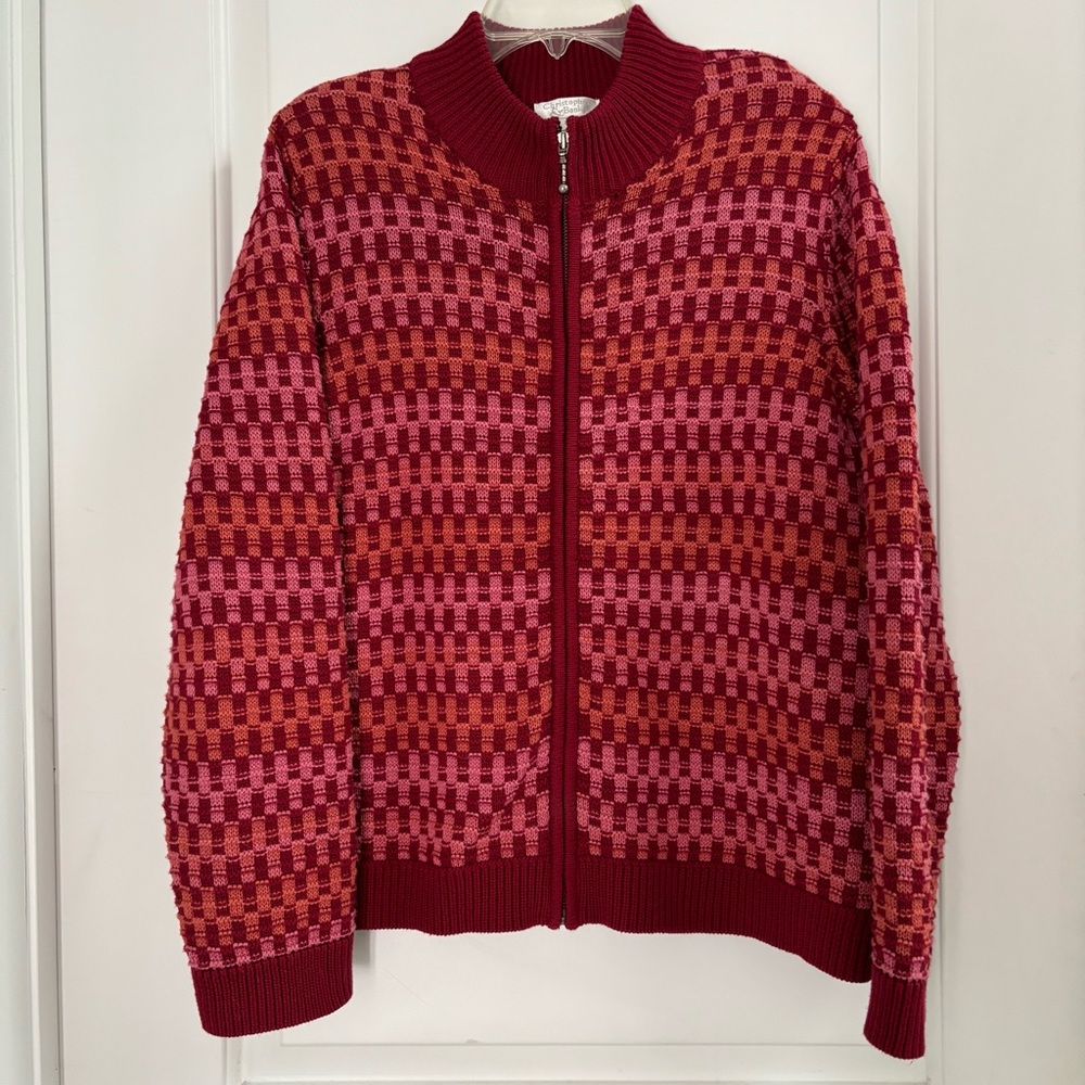 Vintage Christopher & Banks Burgundy and Pink Knit Sweater Pink Red
